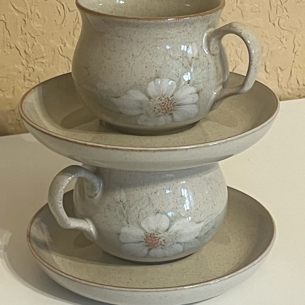 Denby Daybreak Cups and Saucers (Includes 2) Vintage England Stoneware